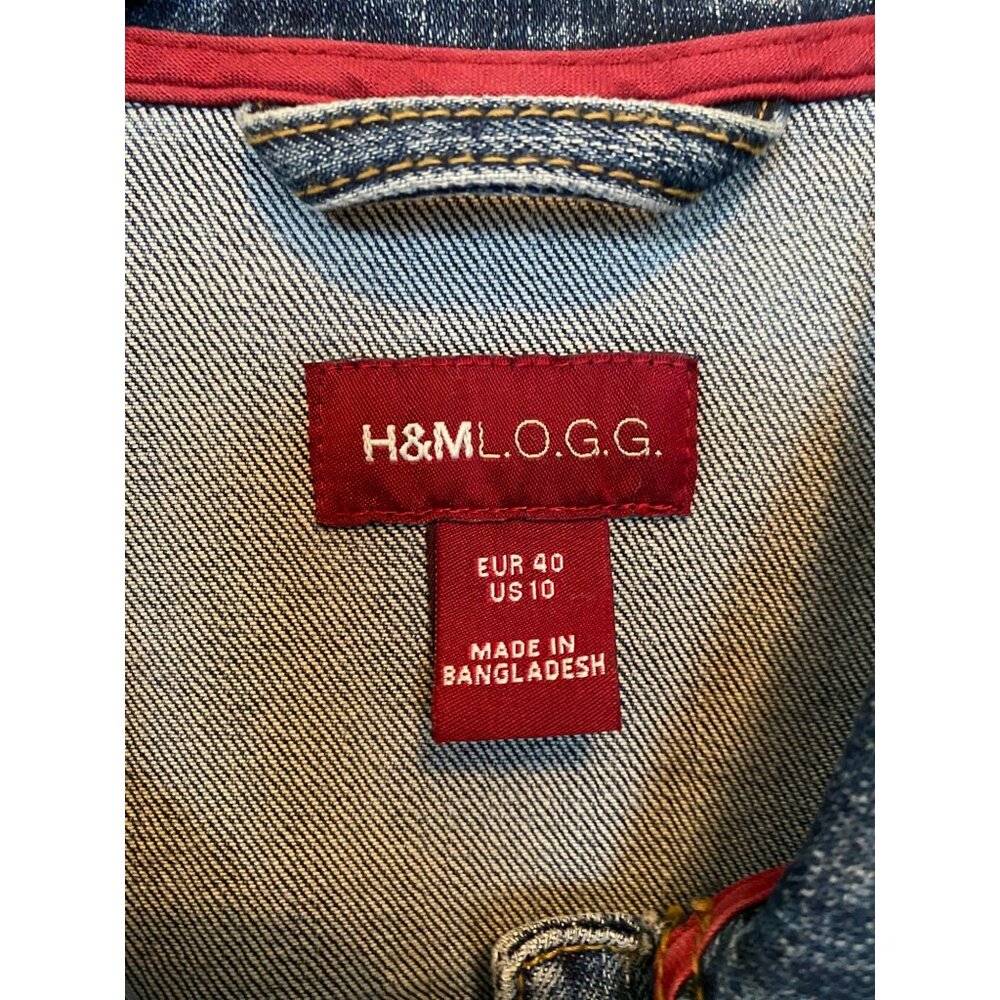 H&M L.O.G.G. Jean Jacket Denim Size 10 Utility Cotton Dark Wash LOGG Buttons - Picture 3 of 12